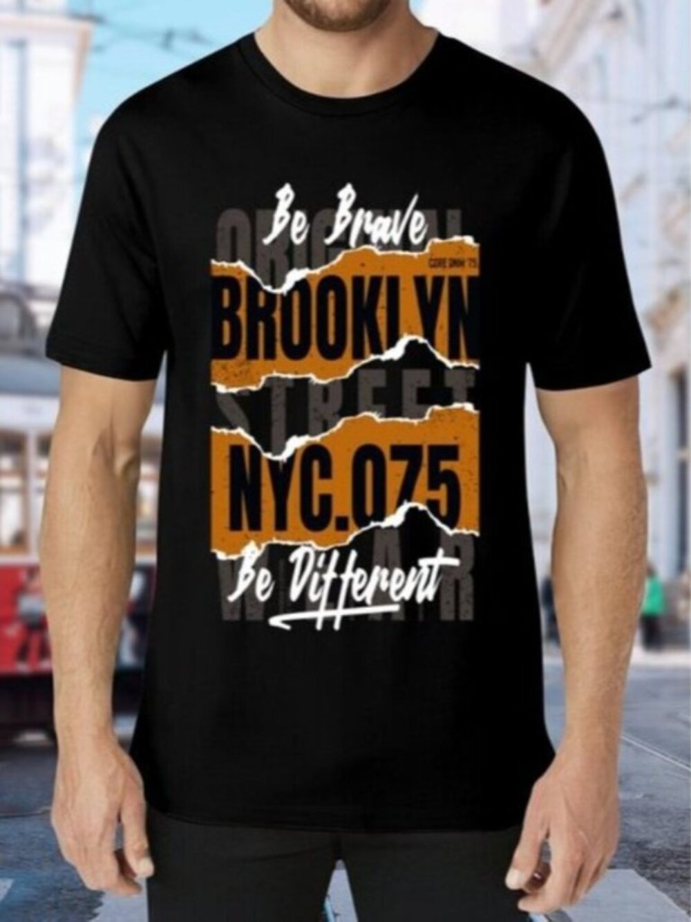 Black Graphic T-Shirt with Brooklyn NYC Print